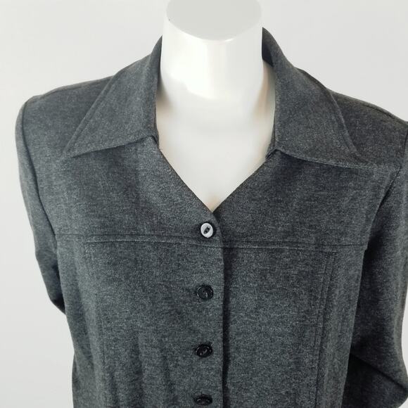 Maternity Shacket M Grey Banded Removable Collar Vtg Lightweight Flannel 90 - Picture 5 of 13